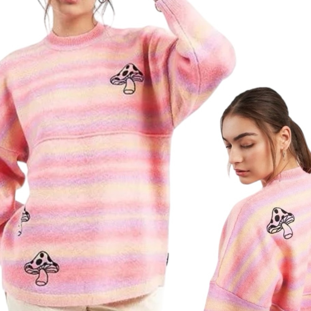 NWT SPIRIT JERSEY Psychedelic Mushroom Knit Sweater Tunic Unisex Embroidered
